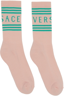 Розовые носки с винтажным логотипом Versace