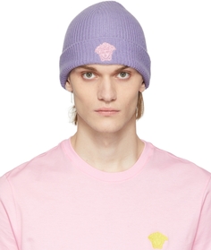 Пурпурная шапка с вышивкой Medusa Versace