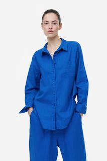 Рубашка из смесовой льняной ткани H&amp;M, ярко-голубой H&M