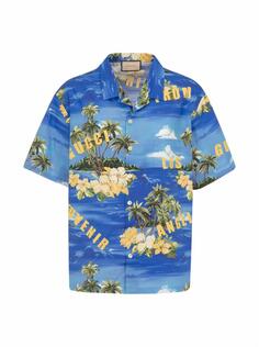 Хлопковая рубашка с гавайским принтом Gucci