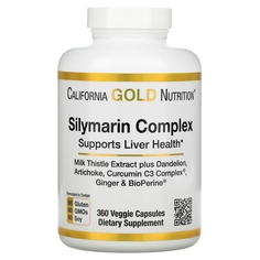 Комплекс с Силимарином, Экстракт Расторопши и Одуванчика California Gold Nutrition Complex BioPerine, 360 растительных капсул
