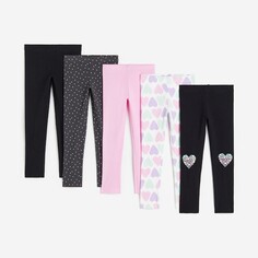 Леггинсы H&amp;M Kids Cotton Hearts, 5 предметов, розовый/черный H&M