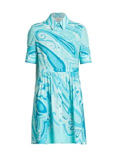 Платье-рубашка с цветными блоками и принтом волн Etro, синий