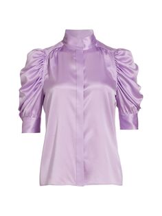 Шелковая атласная рубашка с пуговицами спереди Gillian Frame, сиреневый