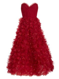 Расклешенное платье без бретелек с аппликацией Marchesa Notte, красный