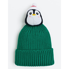 Ребристая шапка с помпоном H&amp;M Penguin, зеленый/черный/белый H&M