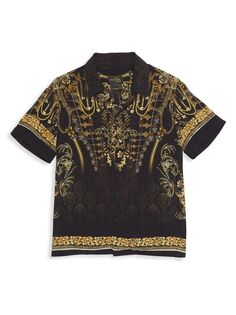 Рубашка с короткими рукавами и принтом в стиле барокко для маленьких мальчиков и мальчиков CAMILLA, черный