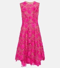 Платье миди из цветочного кружева OSCAR DE LA RENTA, розовый