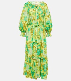 Платье миди с открытыми плечами и цветочным принтом Wrenly ALÉMAIS, зеленый