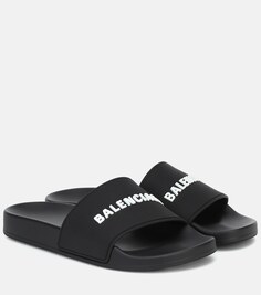 Резиновые шлепанцы с логотипом Balenciaga, черный