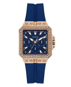 Женские многофункциональные синие силиконовые часы 34 мм GUESS, синий