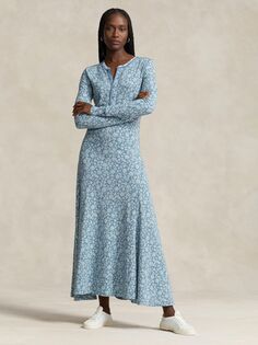 Хлопковое платье макси с цветочным принтом Polo Ralph Lauren, синий/мульти