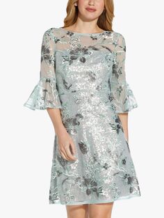 Adrianna Papell Мини-платье с цветочной вышивкой и пайетками, бирюзовый тоник