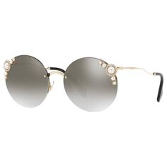 Miu Miu MU 52TS Женские круглые солнцезащитные очки с украшением, золотистый/зеркально-серый