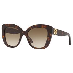 Gucci GG0327S Женские солнцезащитные очки кошачий глаз, черепаховый/коричневый с градиентом