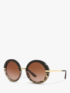 Dolce &amp; Gabbana DG4393 Женские круглые солнцезащитные очки, черный леопардовый/коричневый с градиентом