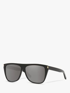 Прямоугольные солнцезащитные очки унисекс Yves Saint Laurent SL1, черные/зеркально-серые