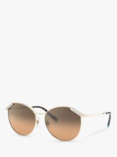 Женские круглые солнцезащитные очки Tiffany &amp; Co TF3073B, бледно-золотой/коричневый с градиентом