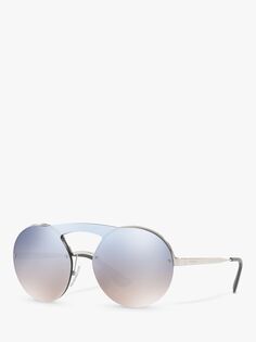 Женские круглые солнцезащитные очки Prada PR 65TS, серебристый/зеркально-синий