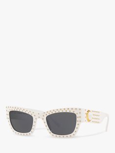 Versace VE4358 Женские прямоугольные солнцезащитные очки с шипами, белый/серый