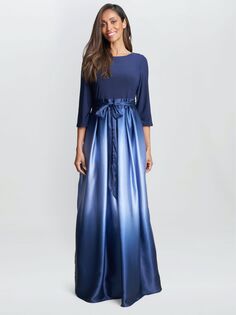 Gina Bacconi Ingrid Атласное платье макси с V-образным вырезом на спине и омбре, темно-синий