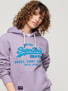 Худи с логотипом Superdry Neon Vintage, бледно-сиреневый, меланжевый