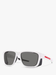 Мужские квадратные поляризационные солнцезащитные очки Prada Linea Rossa PS 07WS, белый каучук/серый