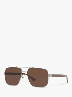 Gucci GC001245 Мужские солнцезащитные очки-авиаторы, серебристый/коричневый