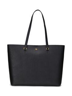 Lauren Ralph Lauren Karly Crosshatch, большая кожаная сумка-тоут, черная