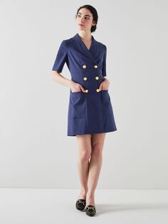 LKBennett Kennedy Двубортное мини-платье по индивидуальному заказу, темно-синее L.K.Bennett