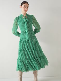 Многоярусное платье миди с точечным принтом LKBennett Polly, зеленый/кремовый L.K.Bennett