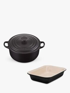 Набор чугунной запеканки Le Creuset диаметром 20 см и керамической посуды диаметром 29 см, 2 предмета, атласный черный