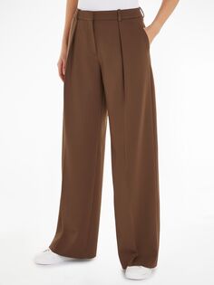 Calvin Klein Широкие брюки из шерстяного твила, коричневые