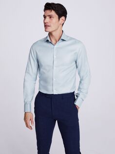 Саржевая рубашка приталенного кроя Moss с двойными манжетами, белый, синий
