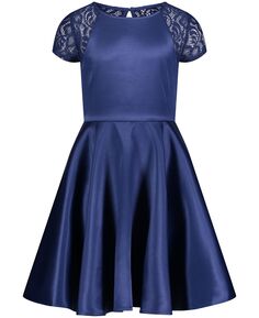 Кружевное и атласное праздничное платье с короткими рукавами для больших девочек Calvin Klein