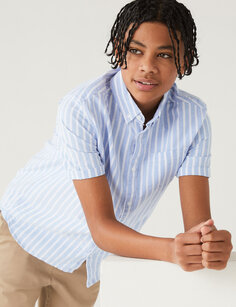 Рубашка в полоску из чистого хлопка (6–16 лет) Marks &amp; Spencer, синий микс
