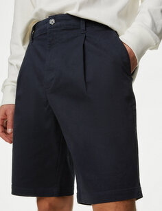 Эластичные шорты чинос с одинарной складкой Marks &amp; Spencer, темно-синий