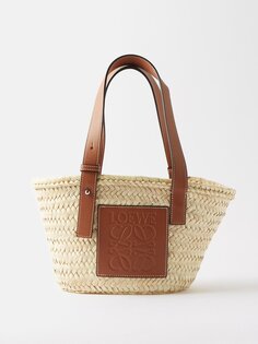 Маленькая сумка-корзина из рафии с кожаной отделкой и логотипом anagram LOEWE, коричневый
