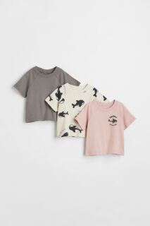 Хлопковая футболка, 3 шт. H&amp;M, светло-розовый/касатка H&M