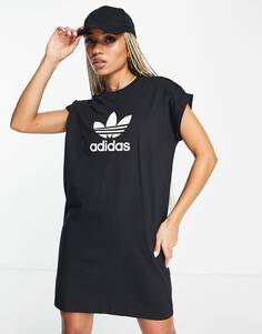 Платье футболка Adidas Originals Adicolor Big Logo, черный/белый
