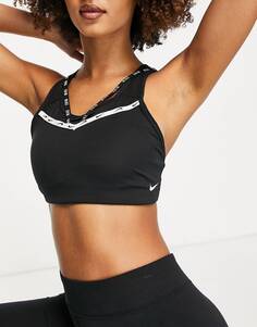 Черный спортивный бюстгальтер с высокой поддержкой и логотипом Nike Training Swoosh