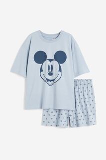 Пижамный комплект H&amp;M Mickey Mouse Cotton Jersey, 2 предмета, светло-голубой H&M