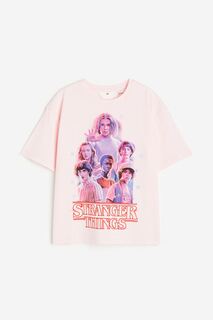 Футболка H&amp;M Stranger Things Printed Cotton, светло-розовый H&M