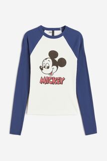 Лонгслив H&amp;M Mickey Mouse Printed, белый/синий H&M