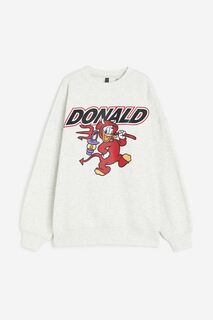 Свитшот H&amp;M Donald Duck Oversized With Printed Motif, светло-серый H&M