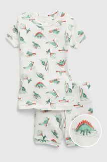 Пижама с шортами с принтом динозавров и короткими рукавами Gap, белый