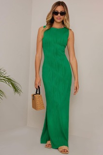 Плиссированное платье макси без рукавов Chi Chi London, зеленый