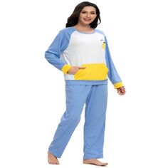 Женская одежда для сна с круглым вырезом, ночное белье с брюками и карманами, пижамный комплект для дома cheibear