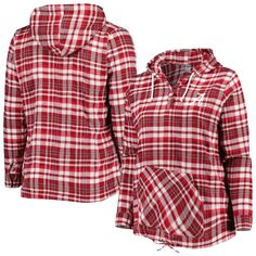 Женский малиновый/серый Alabama Crimson Tide размера плюс, клетчатый пуловер Henley с регланом, толстовка с капюшоном Unbranded