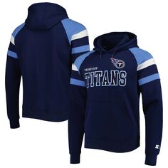 Мужской стартовый темно-синий пуловер с капюшоном Tennessee Titans Draft из флиса реглан Starter